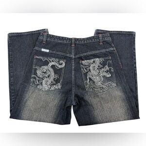 Vtg Paco Jeans Mens 34 x 30 Baggy Wide Leg Pants Blue Skater Embroidered Dragon
